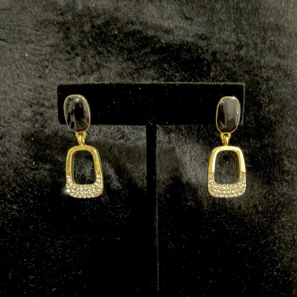 Sterling silver drop hang gold and black cz earrings